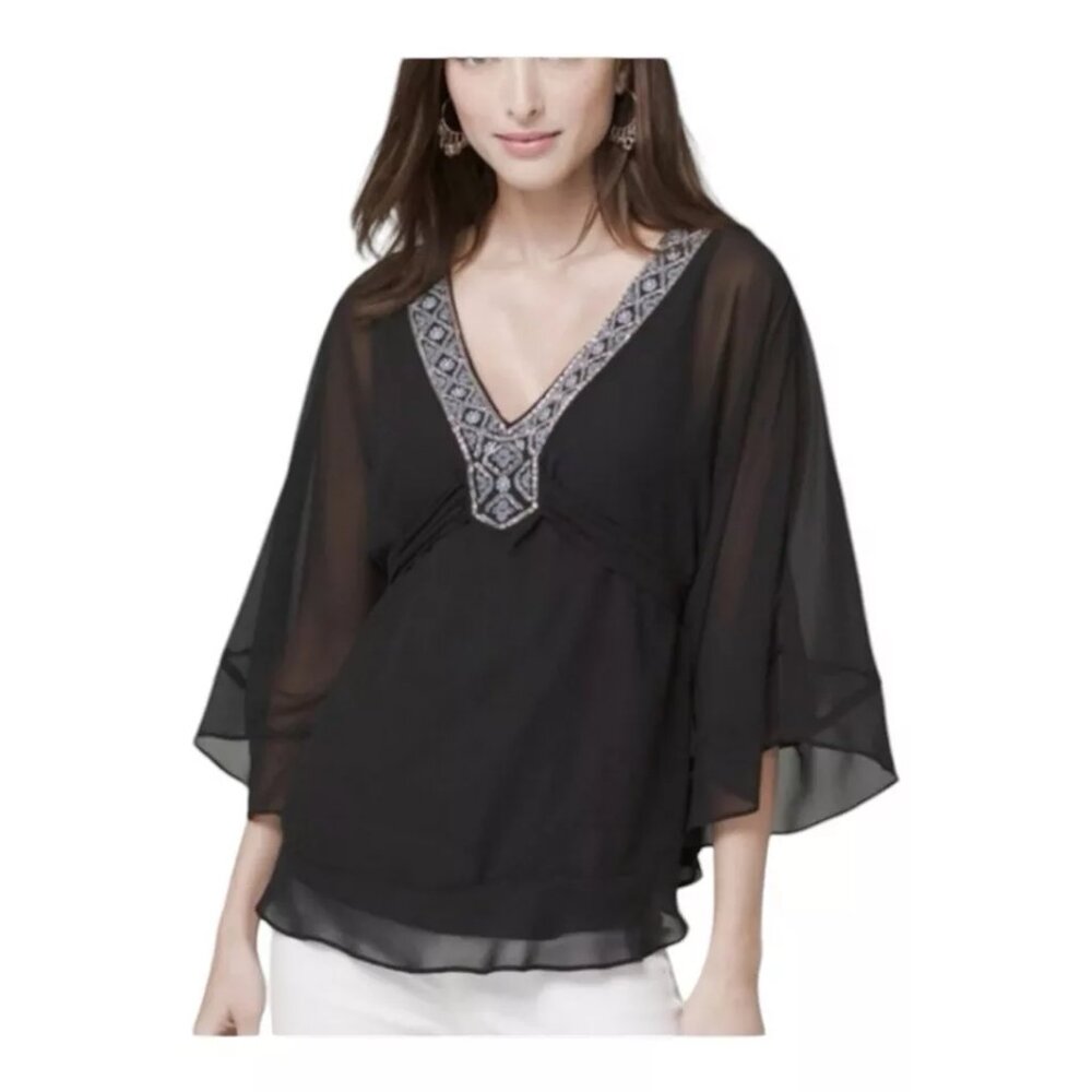 White House Black Market Kimono Top Blouse XXS Beaded Embroidered WHBM
